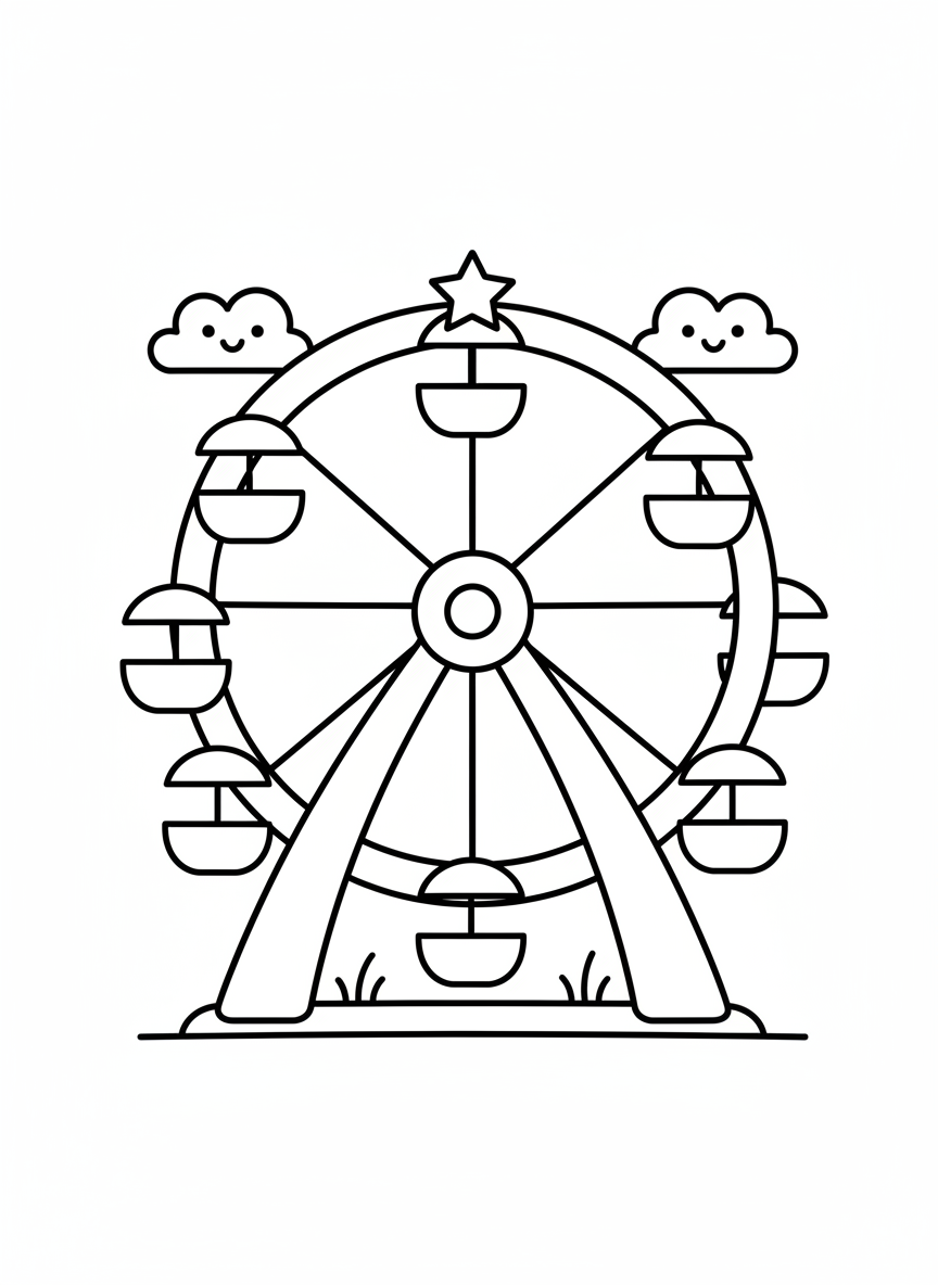 Cute Cartoon Ferris Wheel Coloring Page for Kids