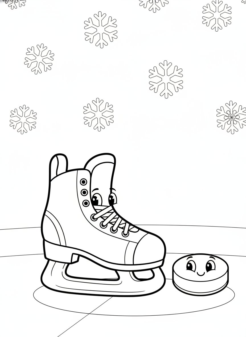 Cute Cartoon Hockey Skate Coloring Page for Kids