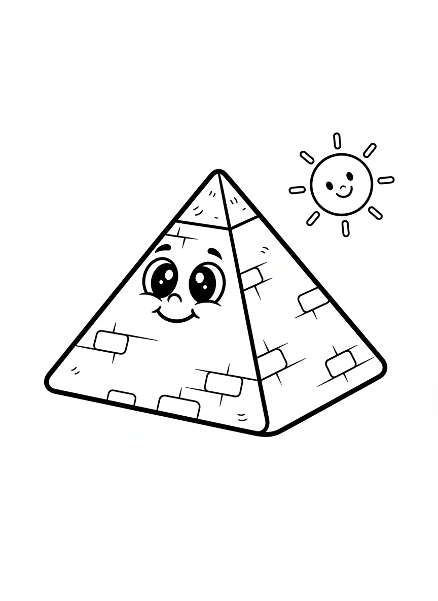 Cute Cartoon Pyramid Coloring Page for Kids (Ages 3-5)