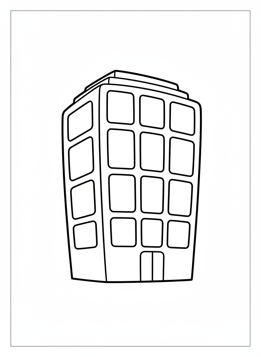Cute Cartoon Skyscraper Coloring Page for Kids