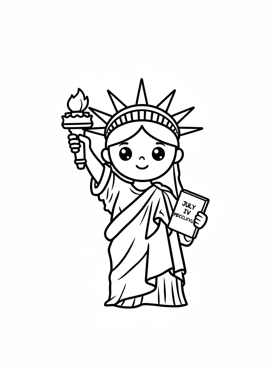 可愛卡通自由女神像著色頁
