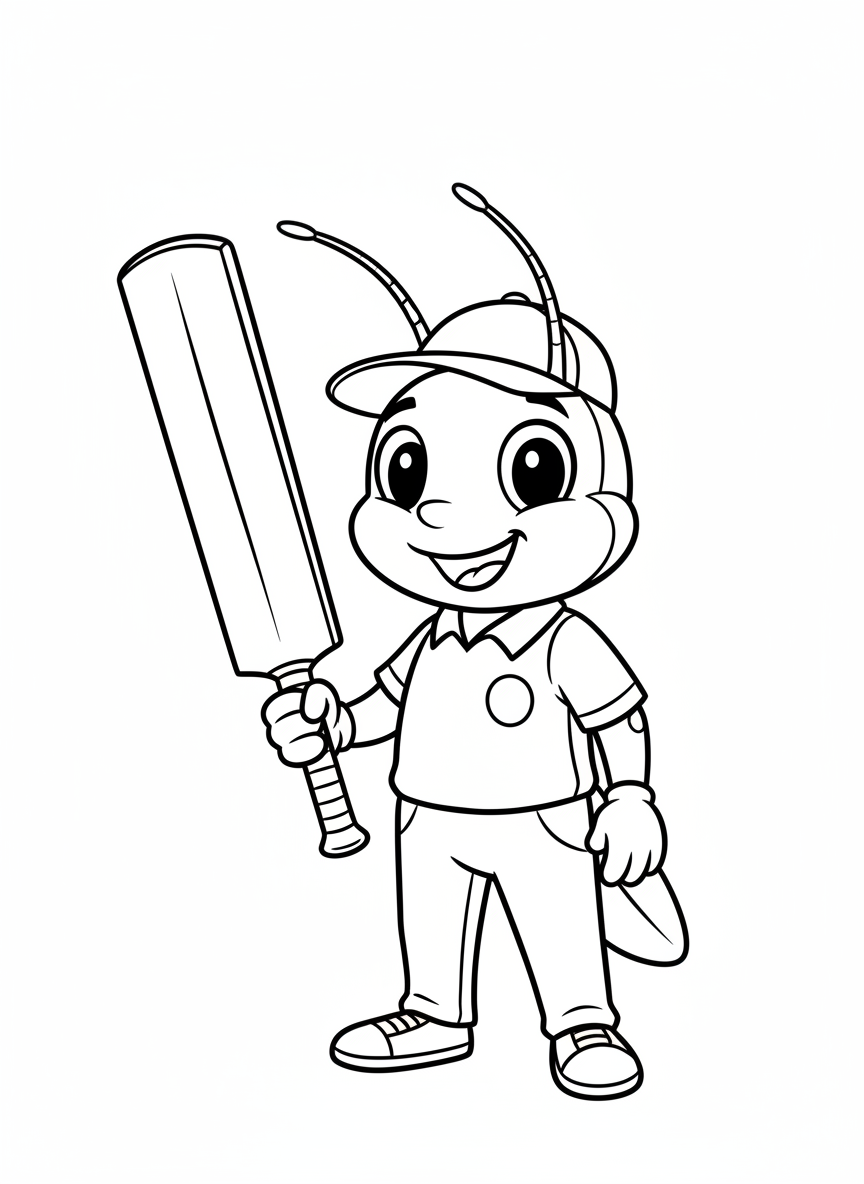 Cute Cricket Player Coloring Page for Kids