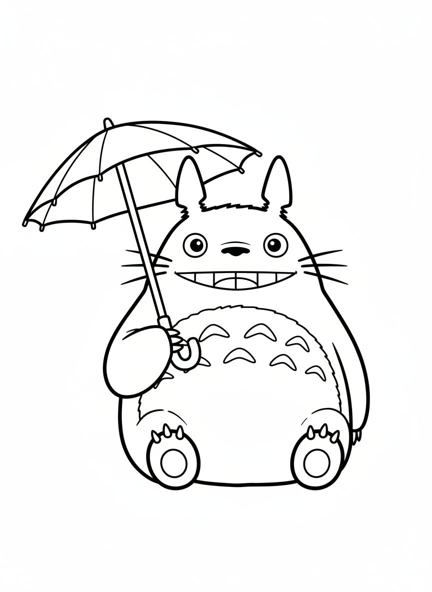 Cute Fluffy Totoro Coloring Page for Kids