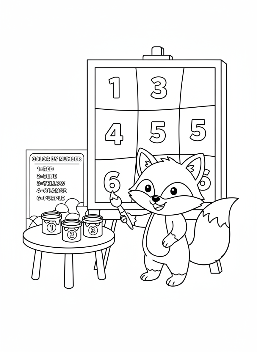 Cute Fox Painting by Numbers Coloring Page for Kids