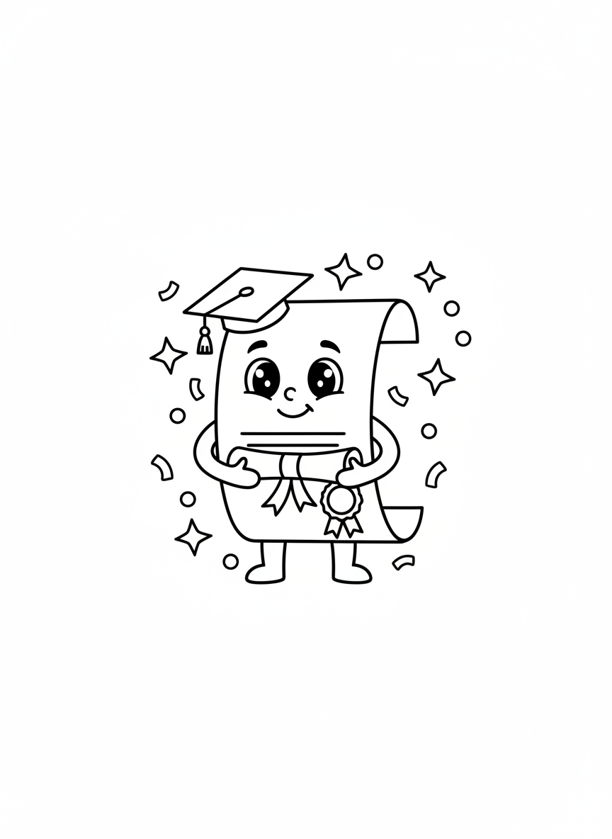 Cute Graduation Certificate Coloring Page for Kids
