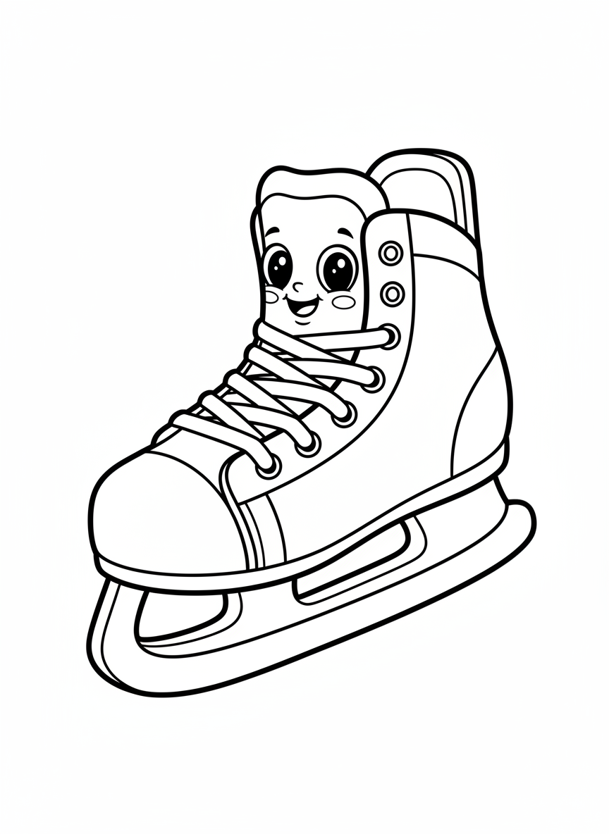 Cute Ice Hockey Skate Coloring Page for Kids