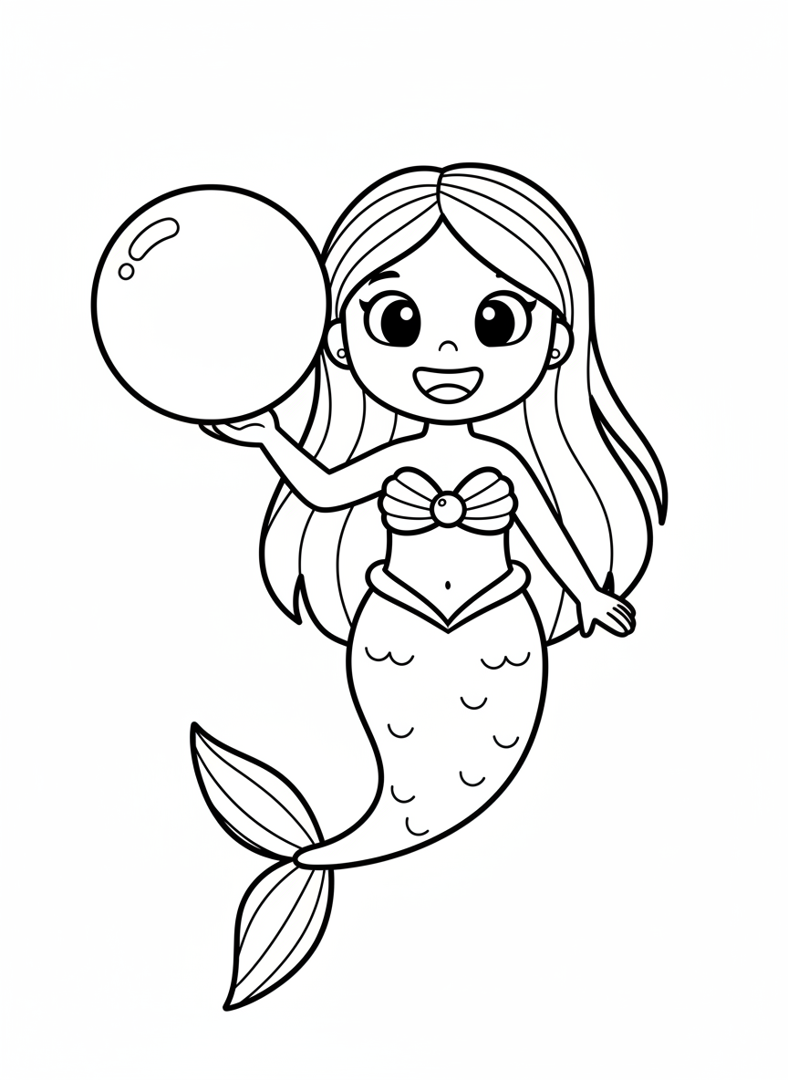 Cute Mermaid Princess Coloring Page for Kids