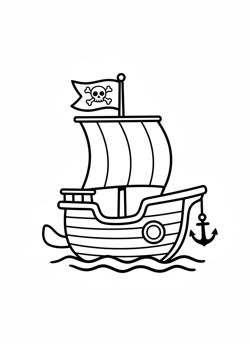 Cute Mini Pirate Ship Coloring Page for Kids