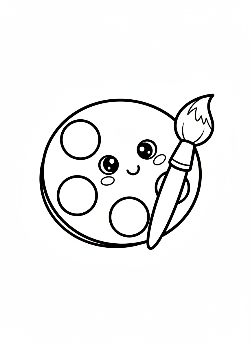 Cute Paint Palette Coloring Page for Kids