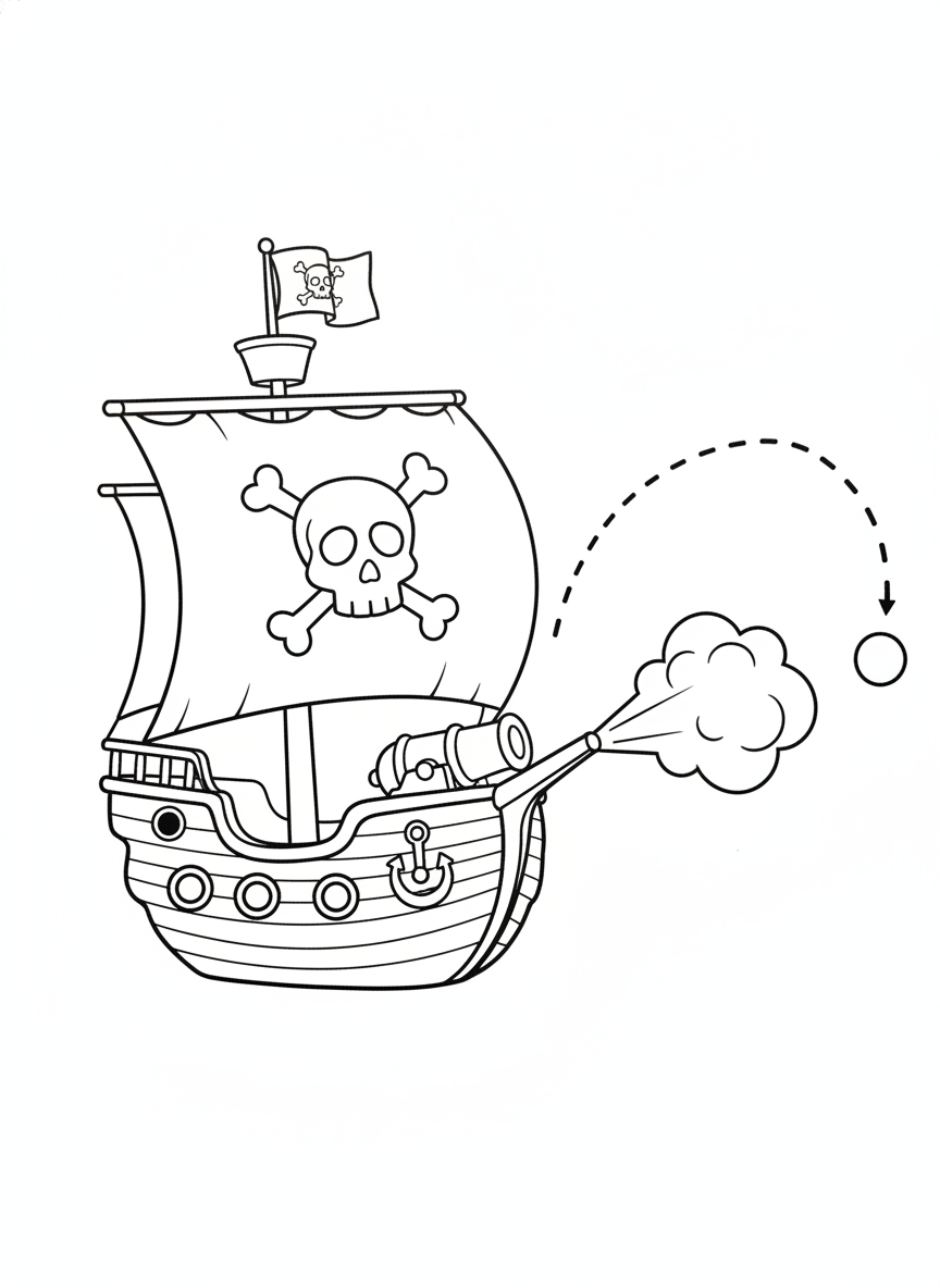 Cute Pirate Ship Adventure Coloring Page for Kids