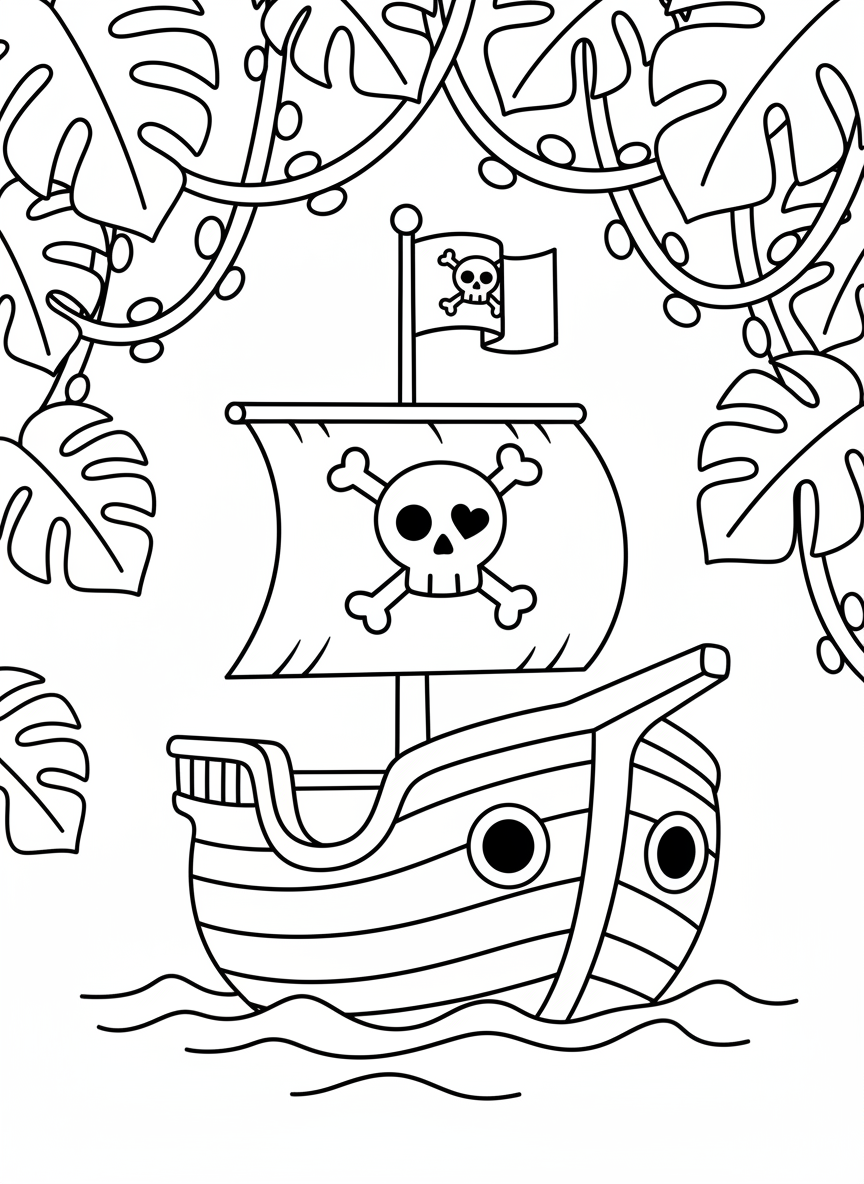 Cute Pirate Ship Coloring Page for Kids