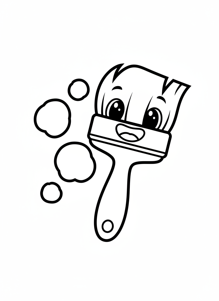 Cute Smiling Paintbrush Coloring Page for Kids