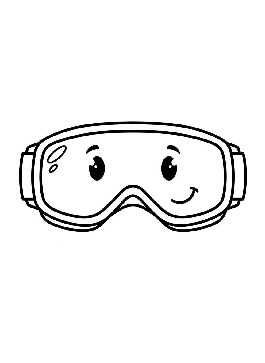 Cute Smiling Ski Goggles Coloring Page for Kids