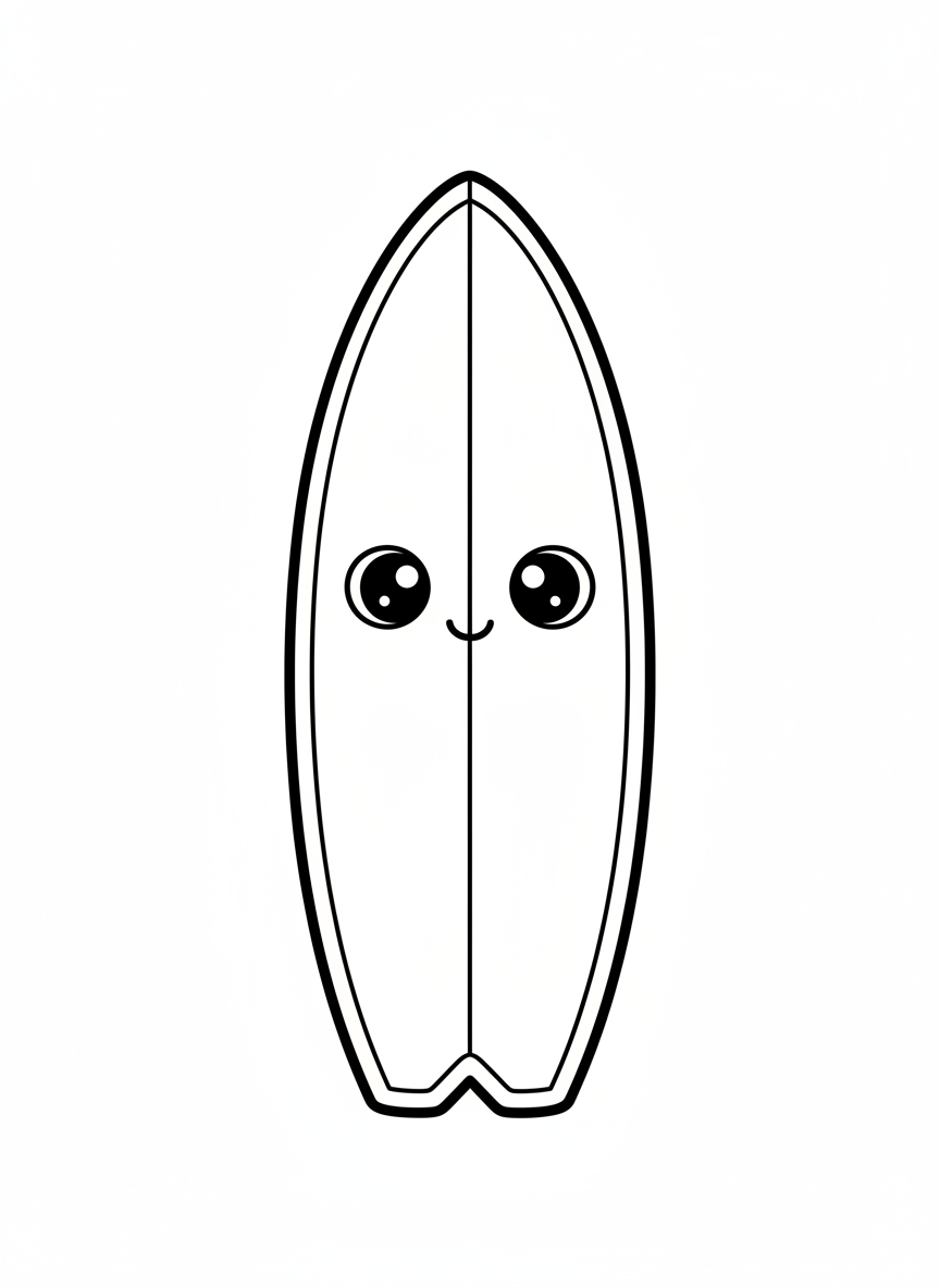 Cute Smiling Surfboard Coloring Page for Kids