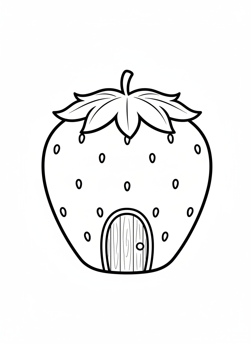 Cute Strawberry House Coloring Page for Kids