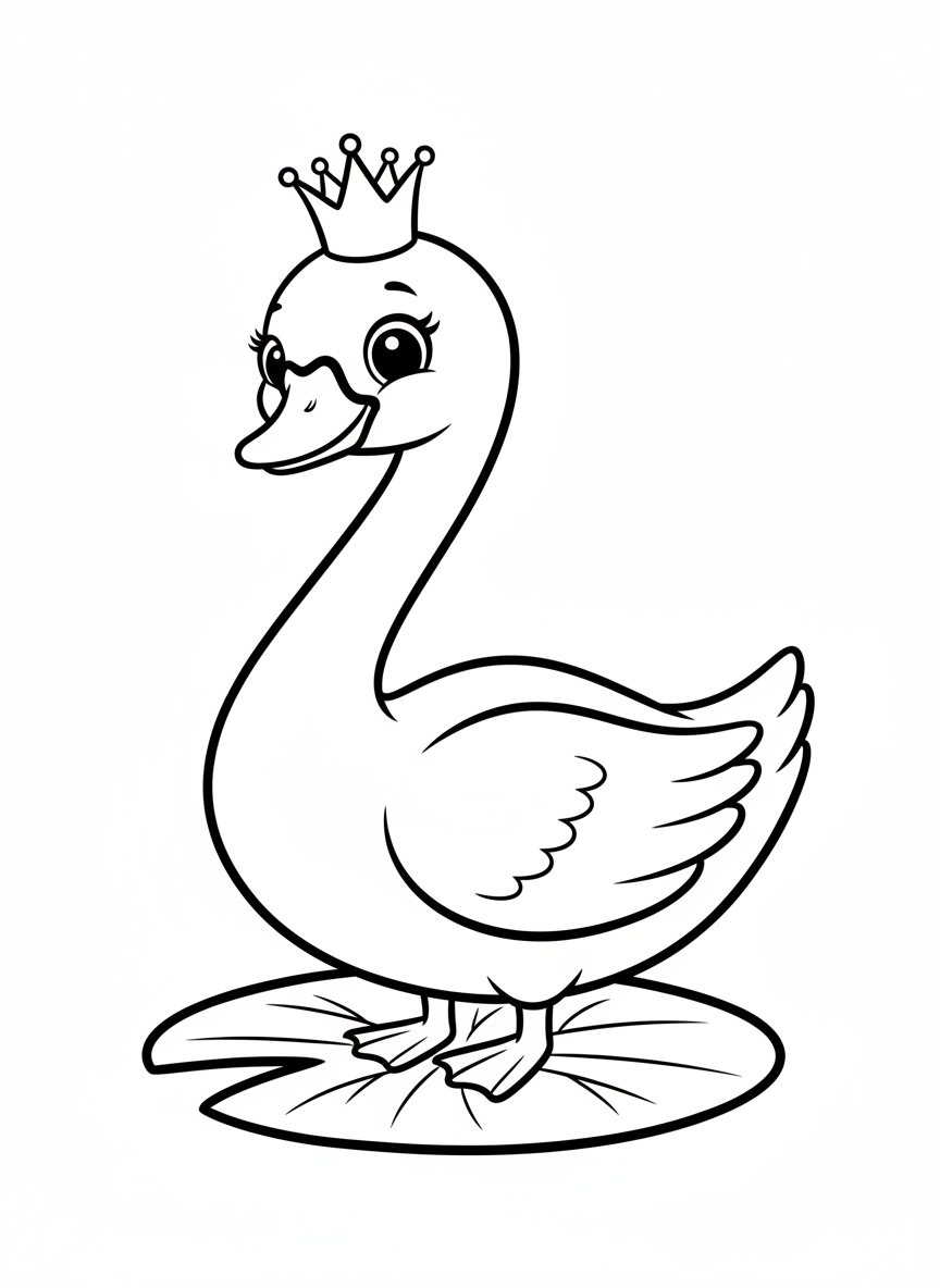 Cute Swan Princess on Lily Pad Coloring Page