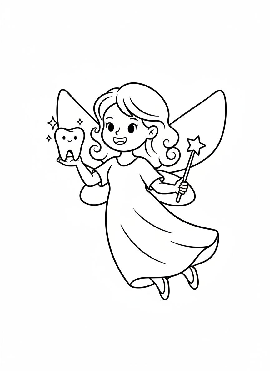 Cute Tooth Fairy Coloring Page for Kids