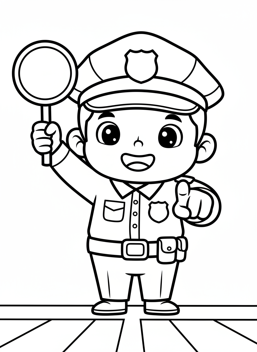 Cute Traffic Cop Coloring Page for Kids