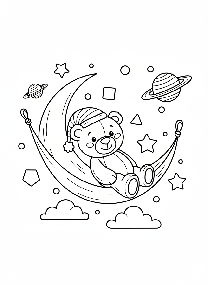 Dreamy Teddy Bear Moon Hammock Coloring Page