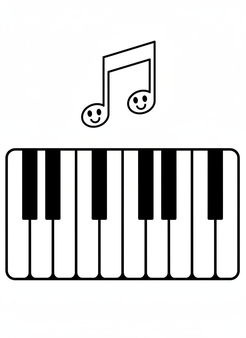 Easy Piano Keyboard & Musical Note Coloring Page