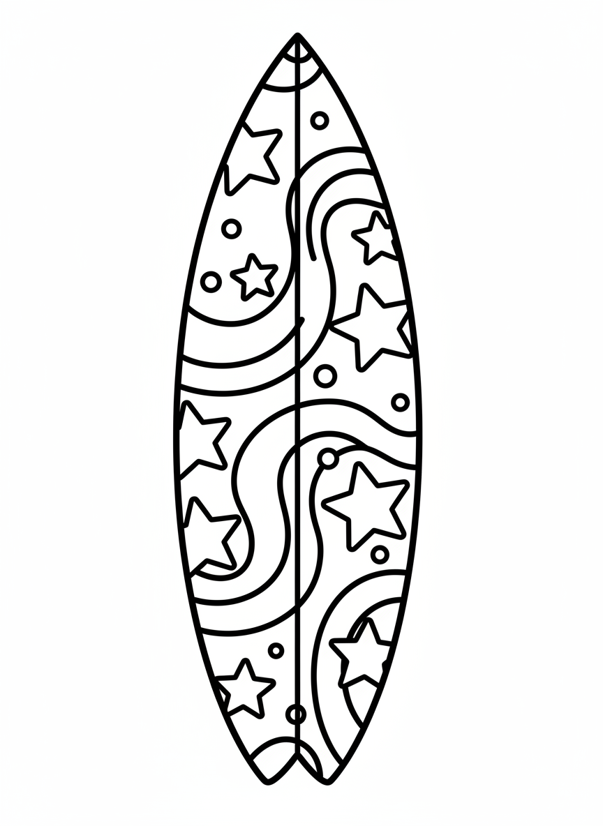 Easy Surfboard Coloring Page for Kids