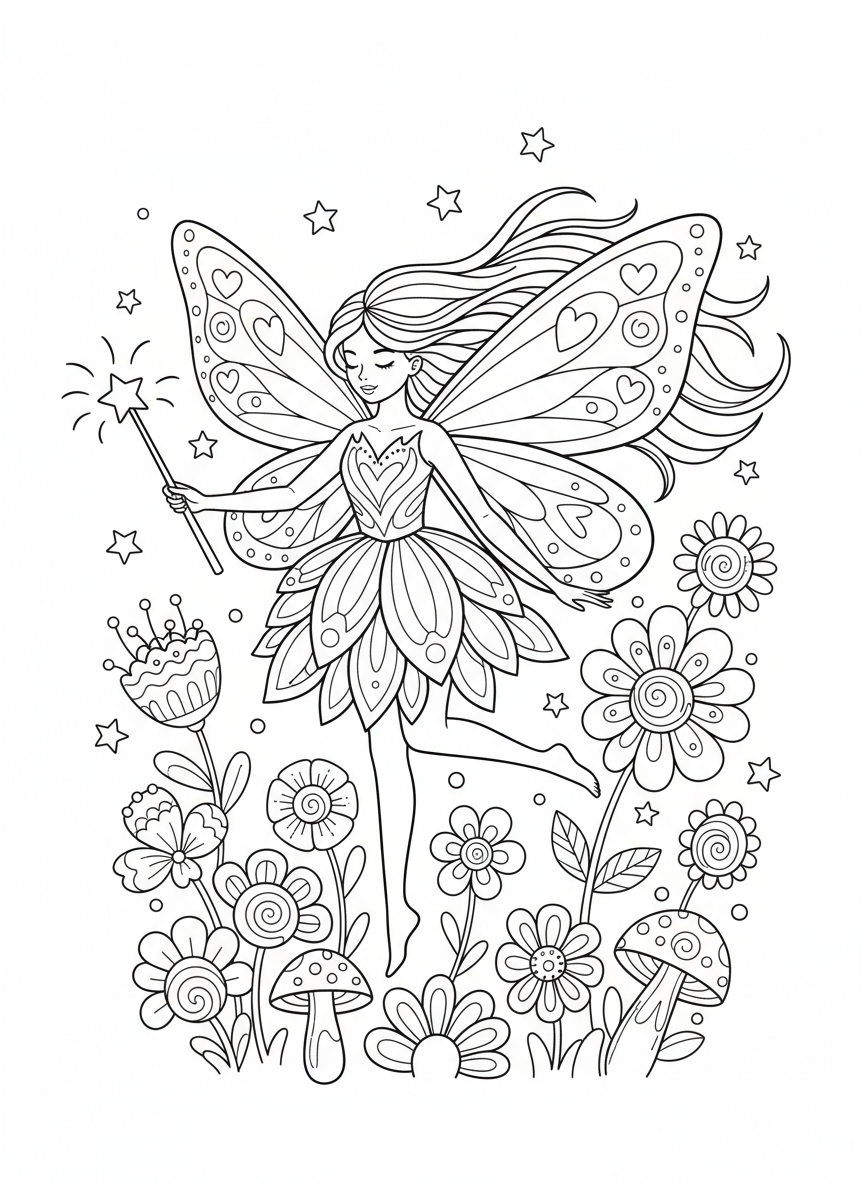 Enchanting Butterfly Fairy Coloring Page for Kids