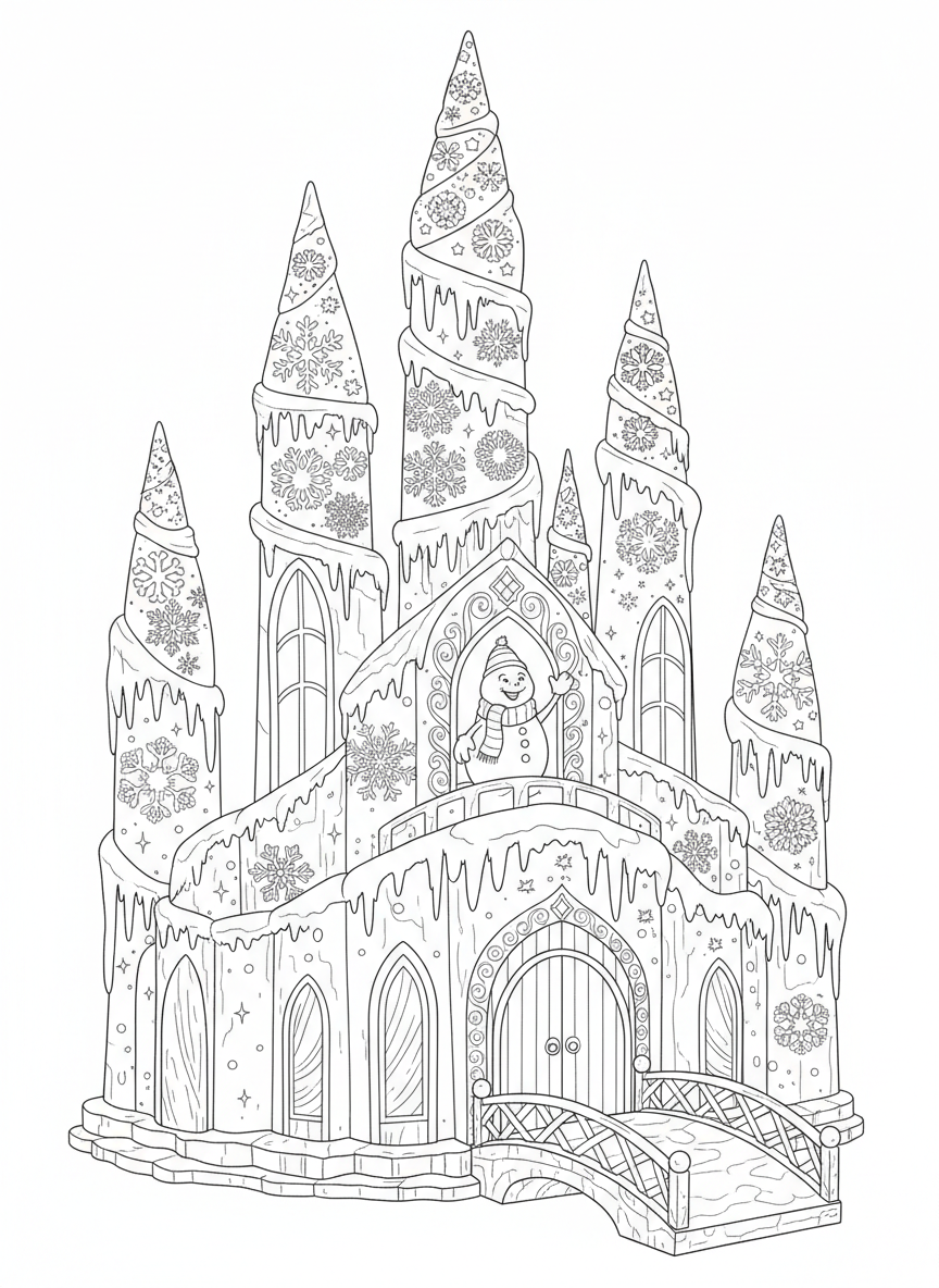 Fairytale Ice Castle Coloring Page for Kids