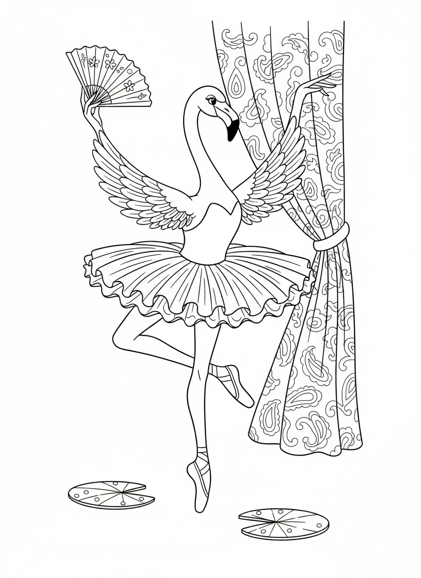 Flamingo Ballerina Pointe Pose Coloring Page