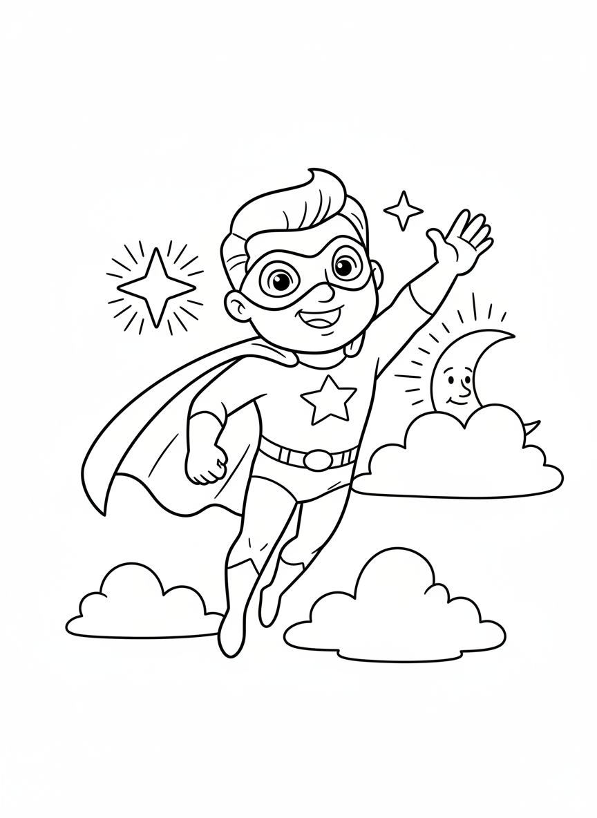 Flying Superhero Coloring Page for Kids