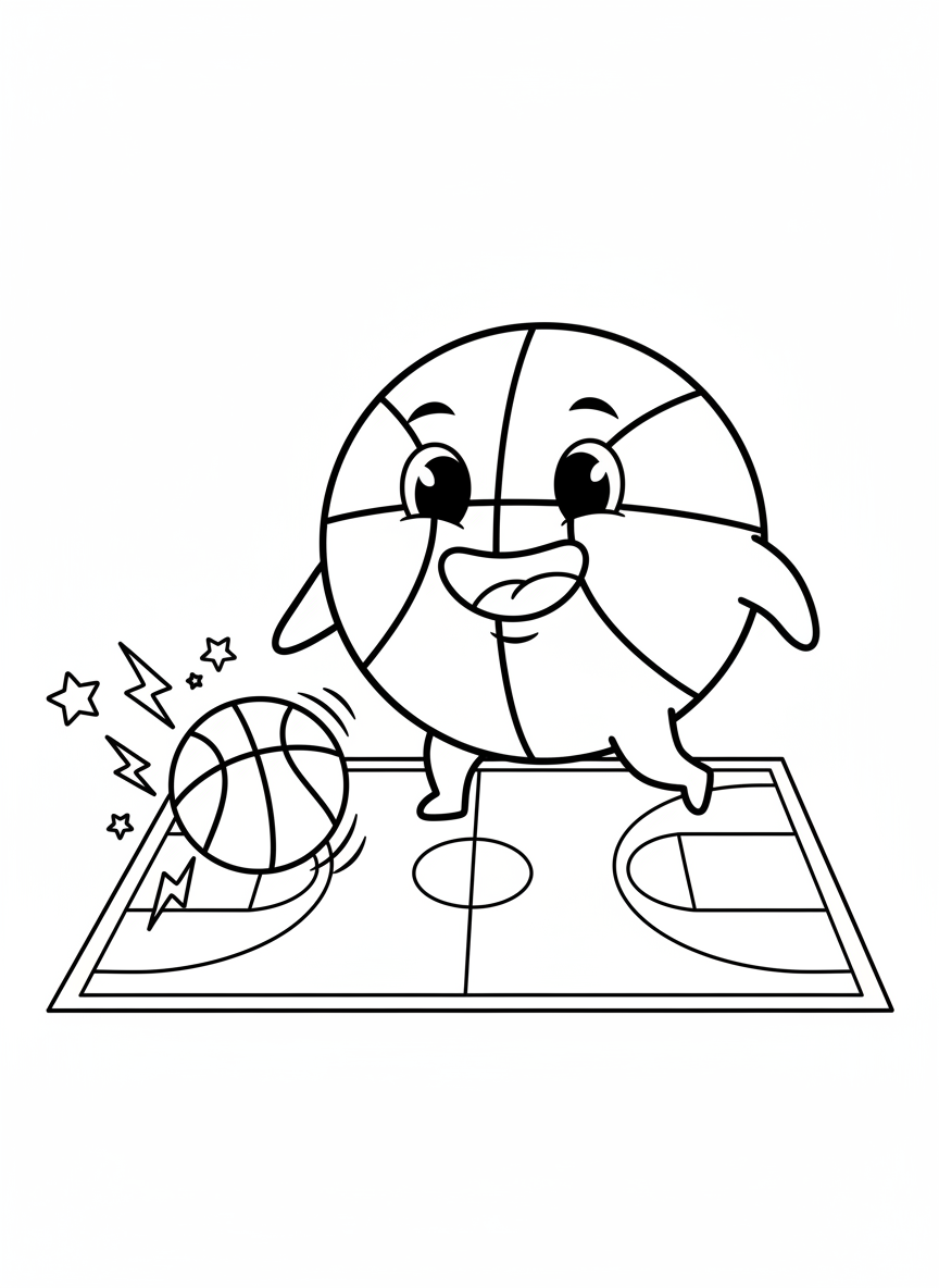 Friendly Basketball Fun: Kids Coloring Page
