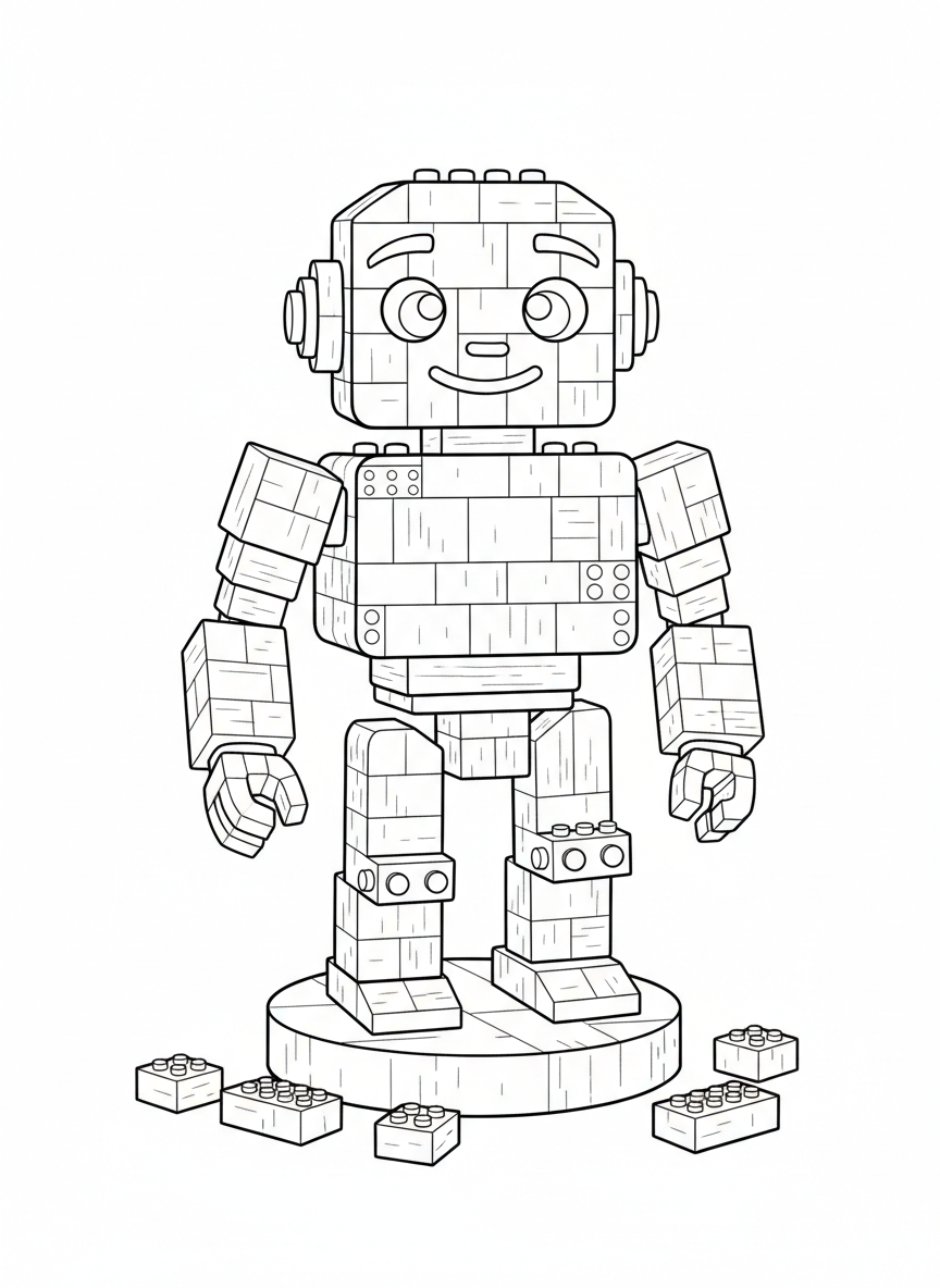 Friendly Block Robot Coloring Page for Kids