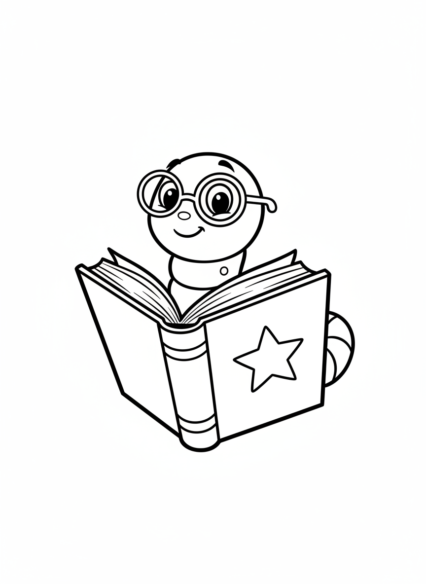 Friendly Bookworm Coloring Page for Kids