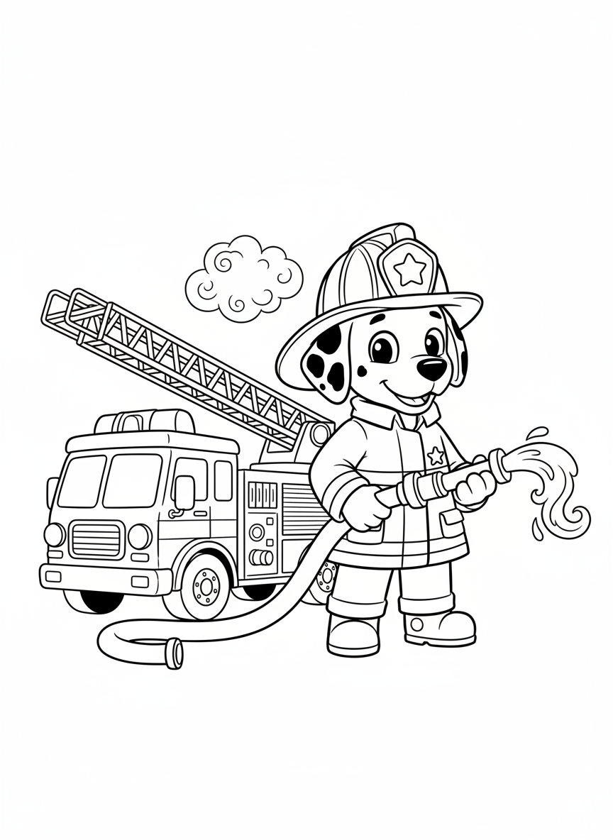 Friendly Firefighter Cartoon Coloring Page