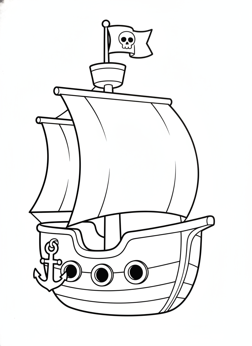 Friendly Pirate Ship Adventure: Easy Coloring Page for Kids