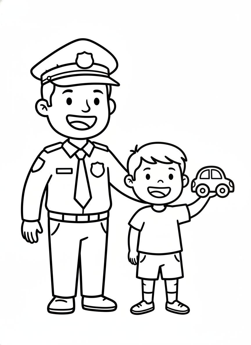 Friendly Police Officer and Child Coloring Page