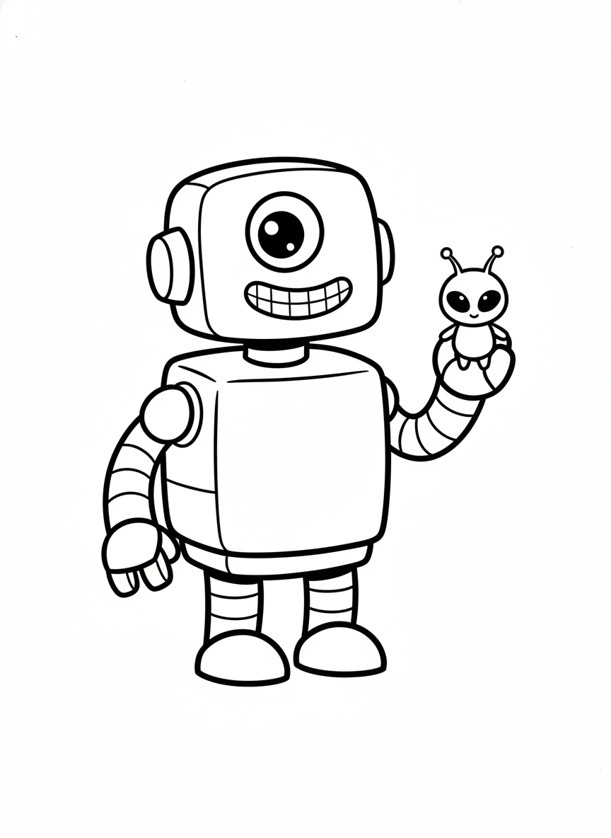 Friendly Robot & Alien Coloring Page