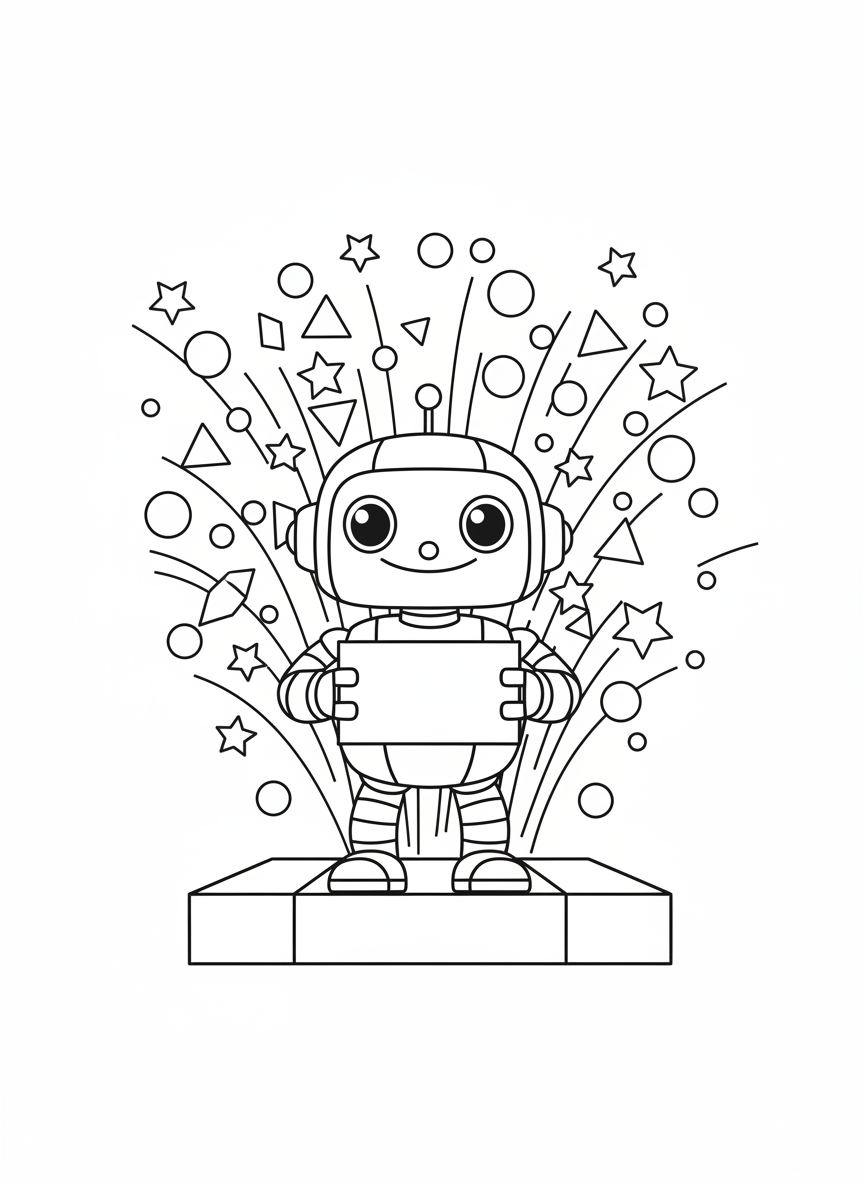 Friendly Robot & Confetti Coloring Page for Kids