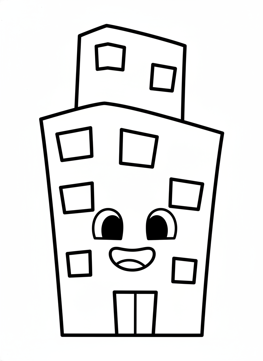 Friendly Skyscraper Fun: Easy Coloring Page for Kids