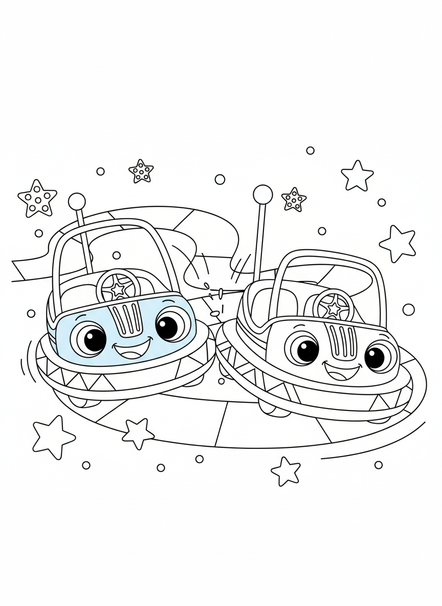 兒童趣味碰碰車塗色頁