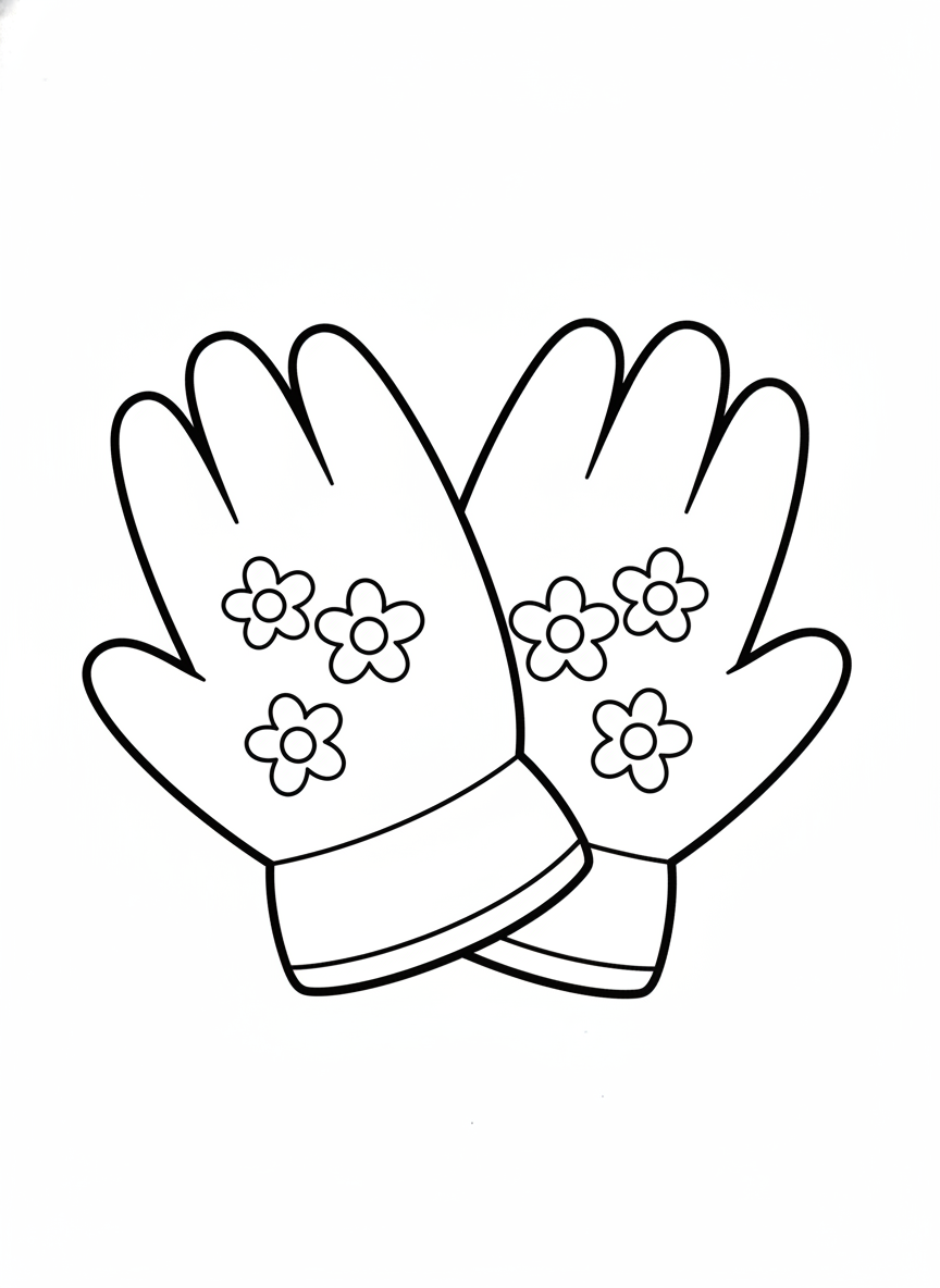 Fun Gardening Gloves Coloring Page for Kids: Simple & Cute