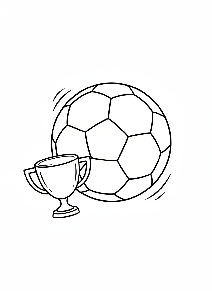 Fun Soccer Ball & Trophy Coloring Page for Kids