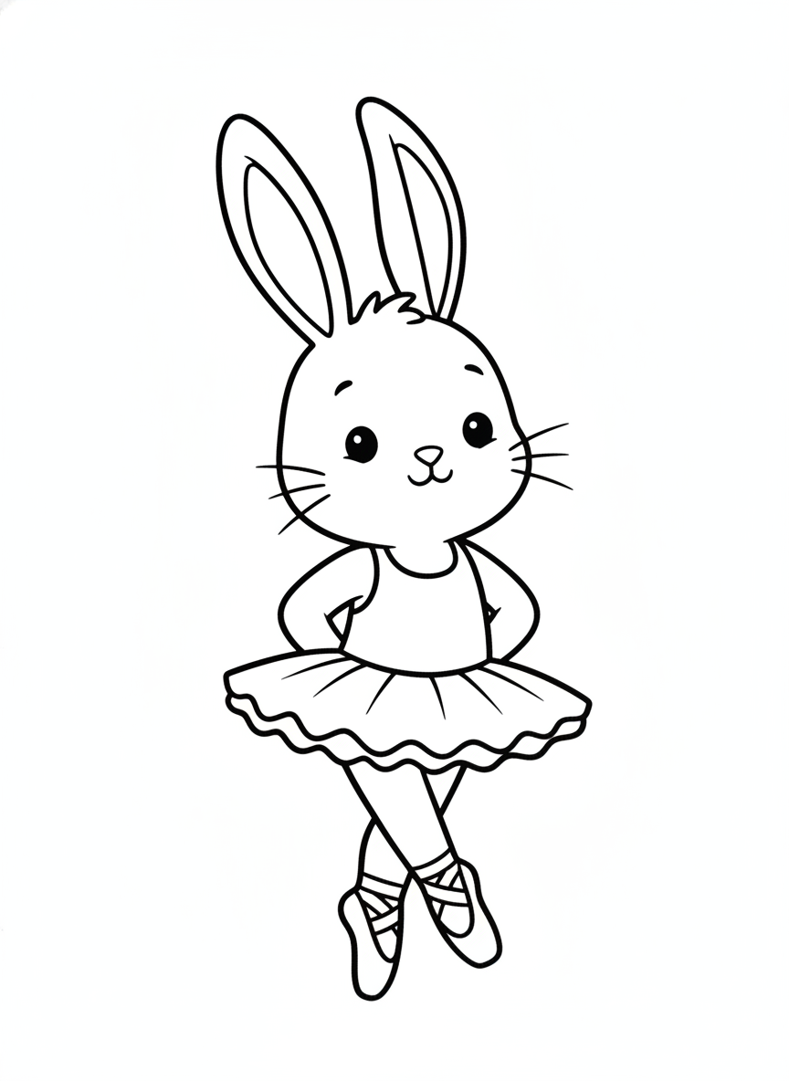 Graceful Ballet Bunny Coloring Page for Kids: Easy & Cute