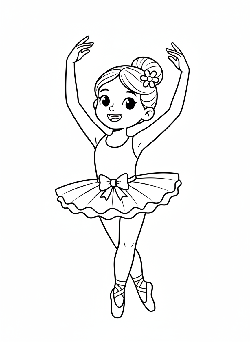 Happy Ballerina Coloring Page for Kids