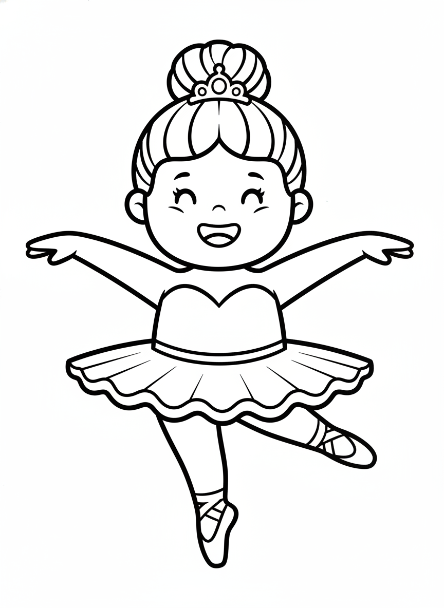 Happy Ballerina Kids Coloring Page