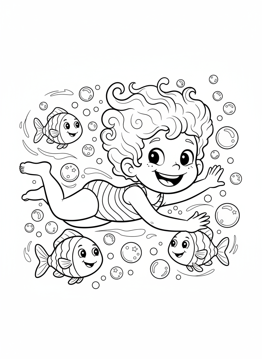 Happy Child Swimming Underwater Coloring Page