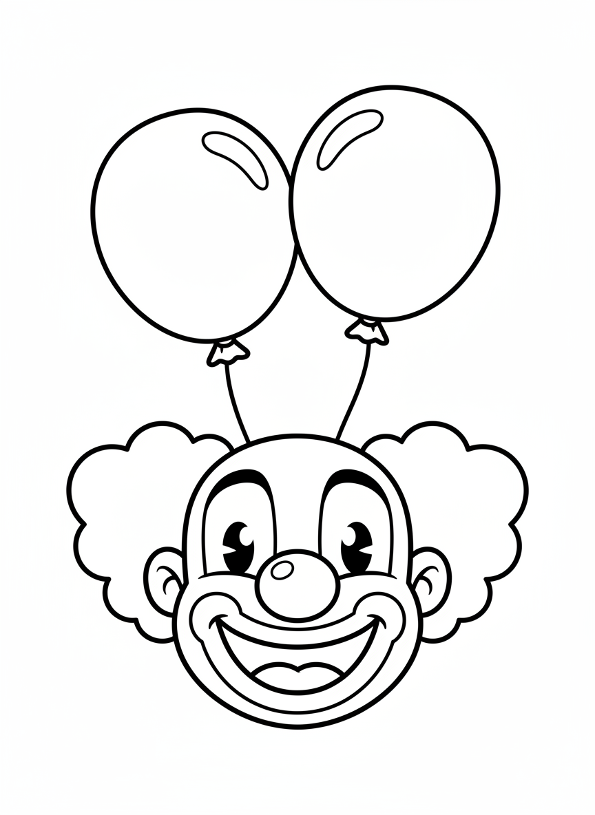 Happy Clown Face Coloring Page for Kids