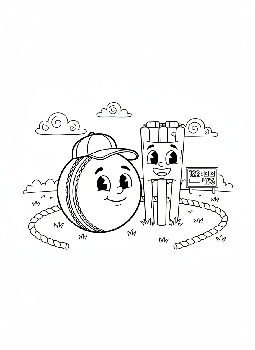 Happy Cricket Ball Coloring Page