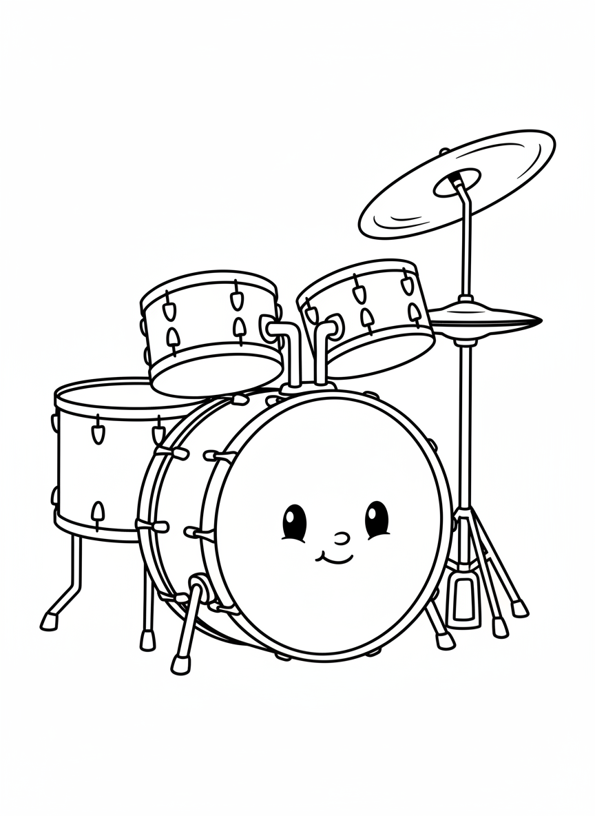Happy Drum Set Coloring Page for Kids