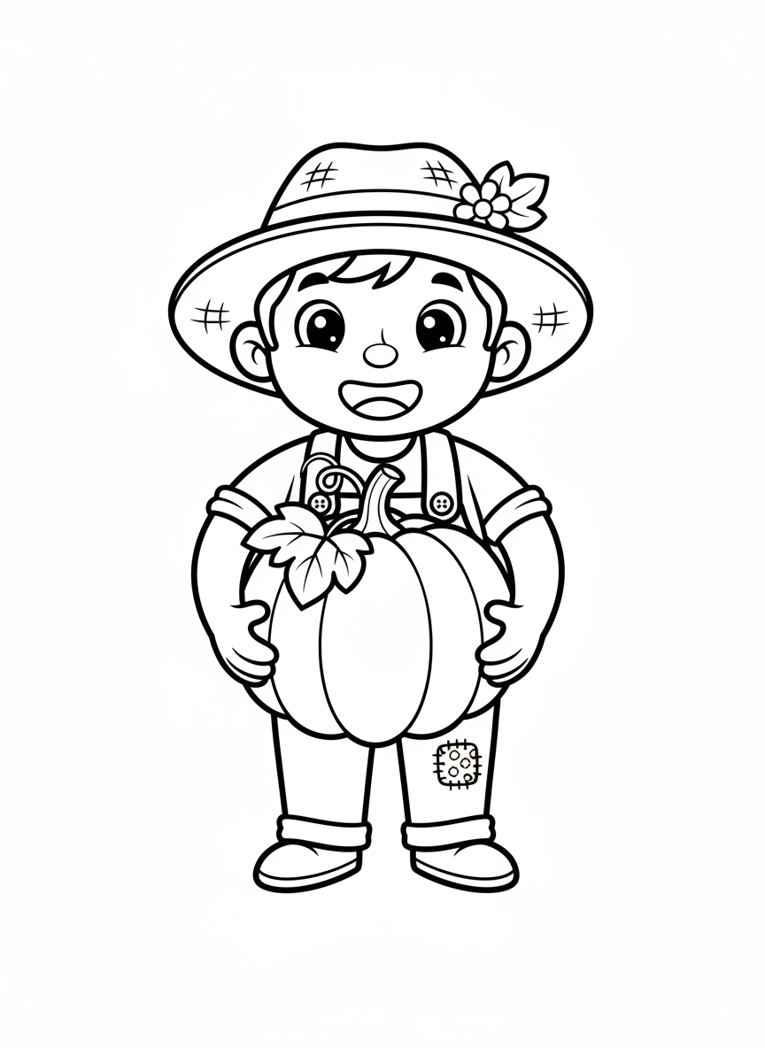 Happy Farmer with Pumpkin Coloring Page for Toddlers