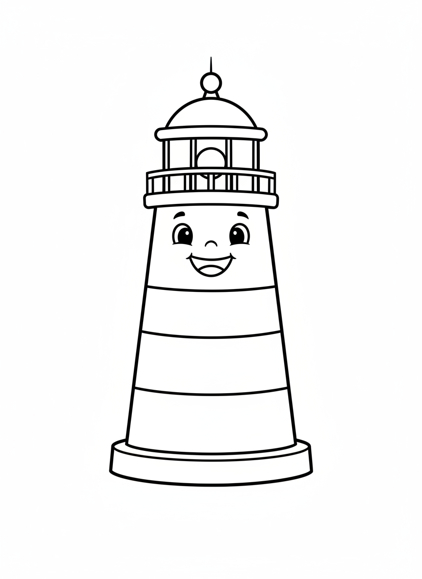 Happy Lighthouse Coloring Page for Kids